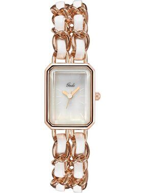 Women's Rose White Square Adjustable Chain Braid Band Quartz Retro Wrist Watch